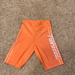 Fiorucci x Adidas collaboration peach bike shorts